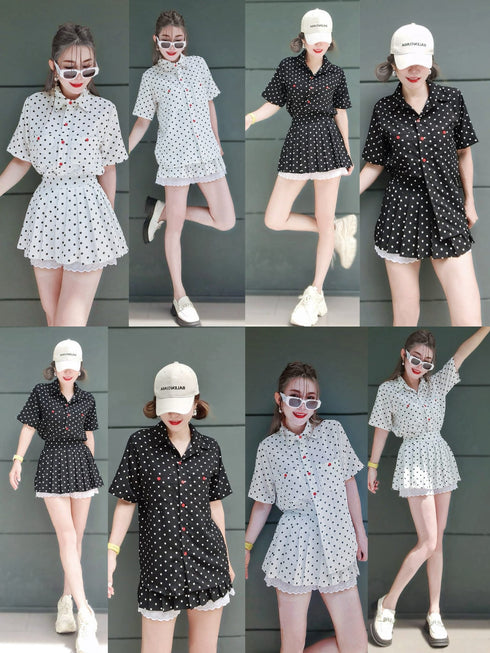 Two Piece Polka Dot Shirt with Skirt